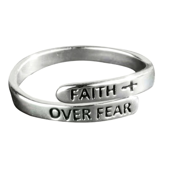 Faith Over Fear Silver Wrap Ring - Picture 1 of 8